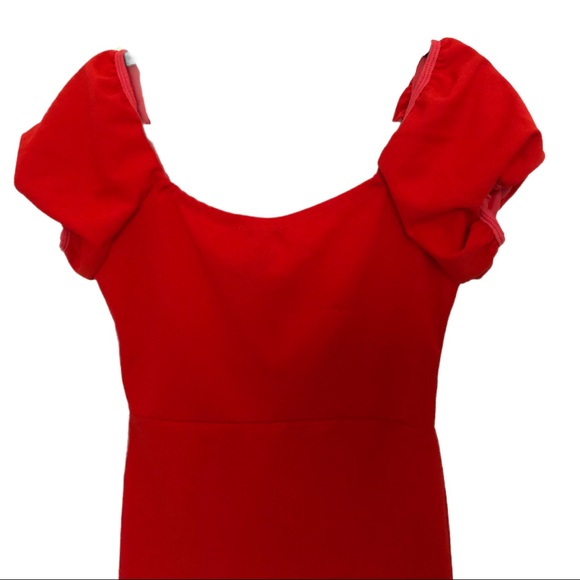 $2/30 IRIS Los Angeles | Red Empire Waist Dress, Coral Lined Puff Sleeves & Top - Picture 4 of 16